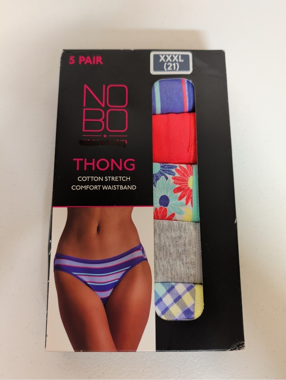 NOBO Women's XXXL(21) Thongs 5 Pair Cotton Stretch Tag-Free, No-Show